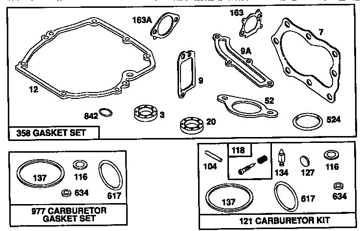 Carburetor Gasket Set/Carburetor Kit Diagram and Parts List for 124700-124799 7055 Briggs and Stratton Engine